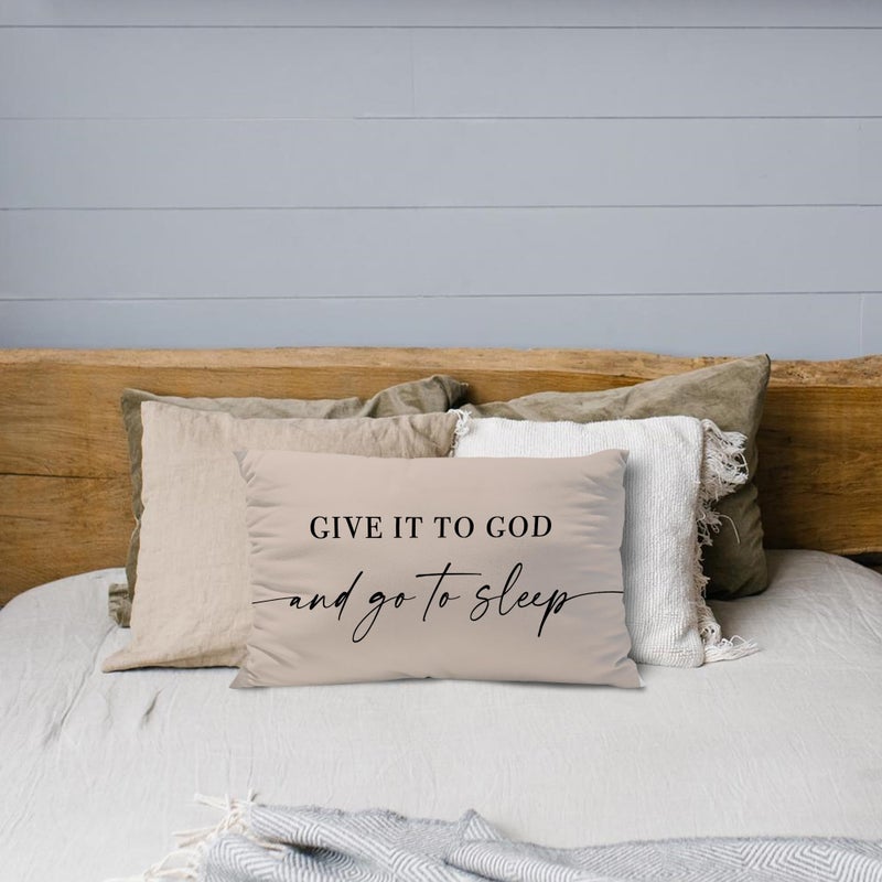 Knibeo Give It to God and Go to Sleep  Decorative Pillows Cover for Bed  Throw Pillows Cover for Bed 12x20 Inch Pillow Case Decorative Bed Pillows Cover for Bedroom Room (12x20  Tawny) - Image 2