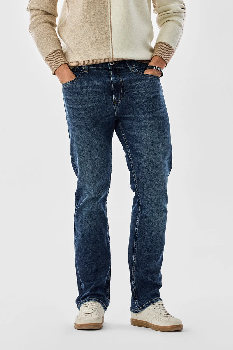 سنيتش Blue Solid Straight Fit Casual Jeans