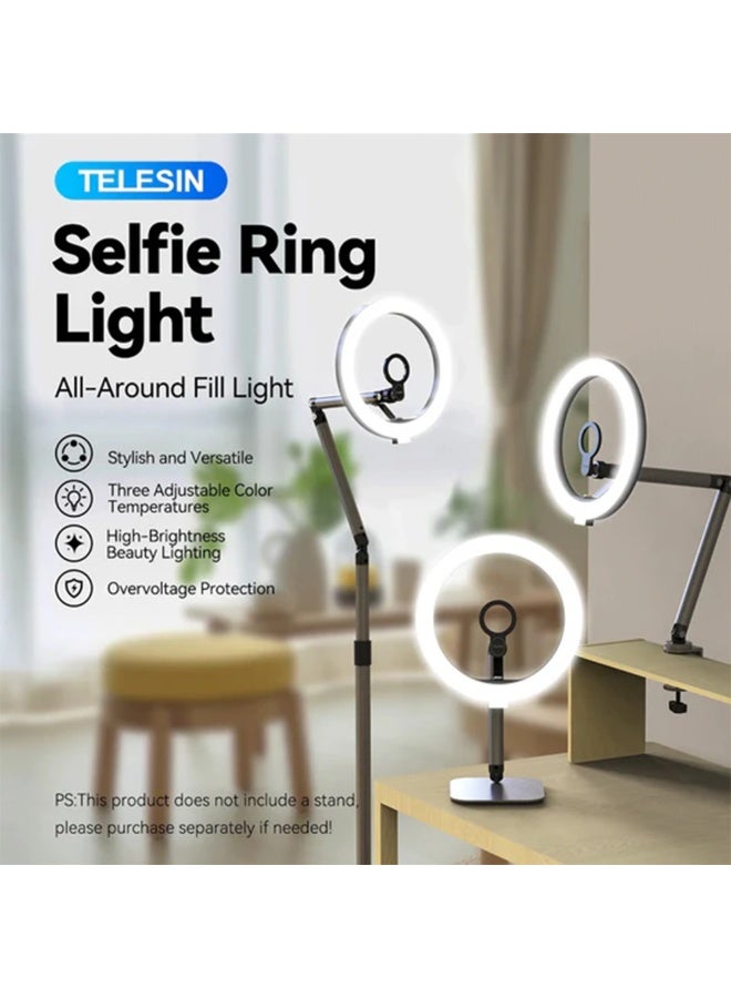 TELESIN 10-Inch Magnetic LED Selfie Ring Light with Phone Mount – Dimmable Fill Light with 1/4" Tripod Interface for YouTube, TikTok, Live Streaming & Overhead Shooting - Image 2
