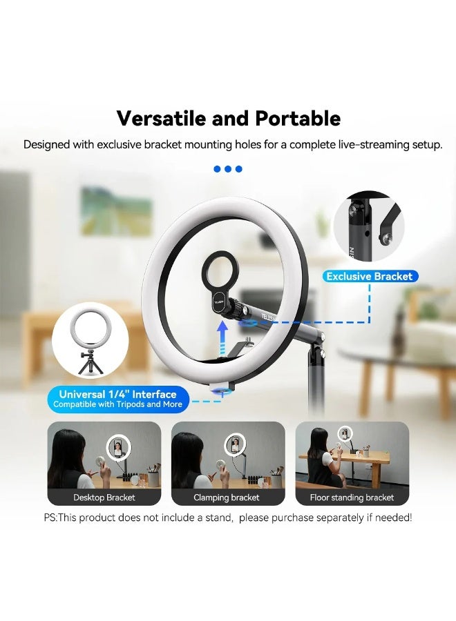 TELESIN 10-Inch Magnetic LED Selfie Ring Light with Phone Mount – Dimmable Fill Light with 1/4" Tripod Interface for YouTube, TikTok, Live Streaming & Overhead Shooting - Image 3