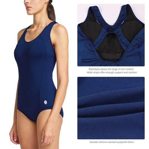 BALEAF Women's One Piece Bathing Suit Conservative Athletic Racerback One Piece Training Swimsuit Swimwear Navy 36(Medium) - Image 2