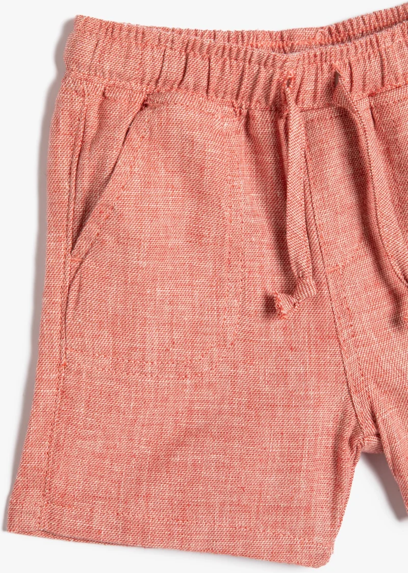 كوتون Linen Shorts with Tie Waist and Pocket