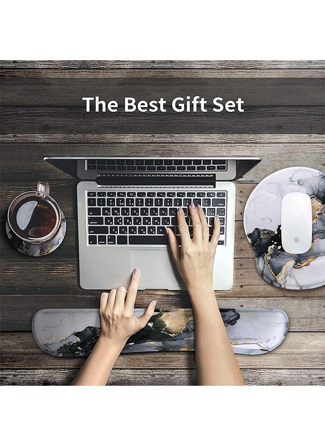 Bukela - Mouse pad, Gaming Mouse Pad Wrist Support Set,4in1 Desk Mat+ Keyboard Wrist Rest+Mouse Wrist Rest+Coaster Set with Ergonomic Design for Home Office Table Computer - Image 1