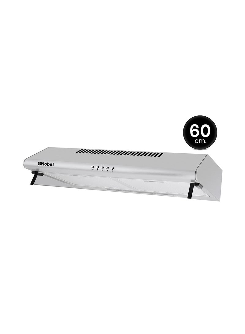Nobel 60 cm Built-in Hoods, Slim Hood, #430SS, Push Button, 3 Speeds, 3-Layer Aluminum Filter with Metal Handle (2pcs), 2x40W Normal Lamp Bulb, 1x65W Motor, 220m3/h, Efficient Kitchen Ventilation Solution NCH60ST Stainless Steel - Image 1