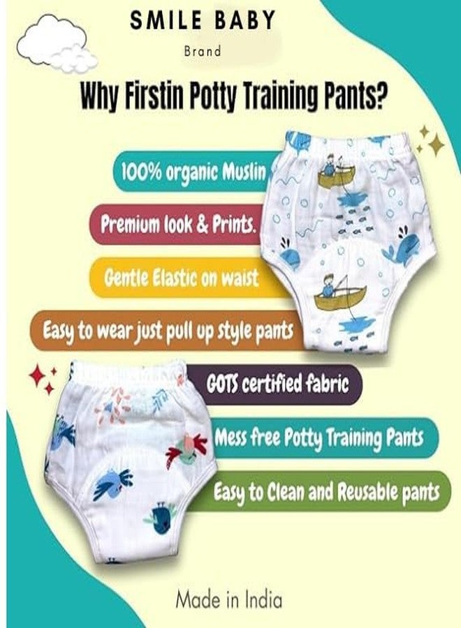 SMILE BABY Unisex-Baby Muslin Cotton Padded Underwear/Potty Training Pant Pack of 2. *(Print Design as per The Availability)* (0-3 Months) Multicolour - Image 5