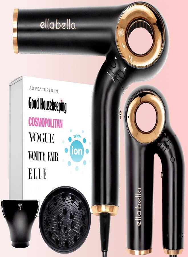 ELLA BELLA® Professional Ionic Hair Dryer (Foldable) • Negative Ion Blow Dryer • Perfect for Travel • Intelligent Heat Control & Rapid Drying Speeds • Lightweight Design • Low Noise Technology - Image 1