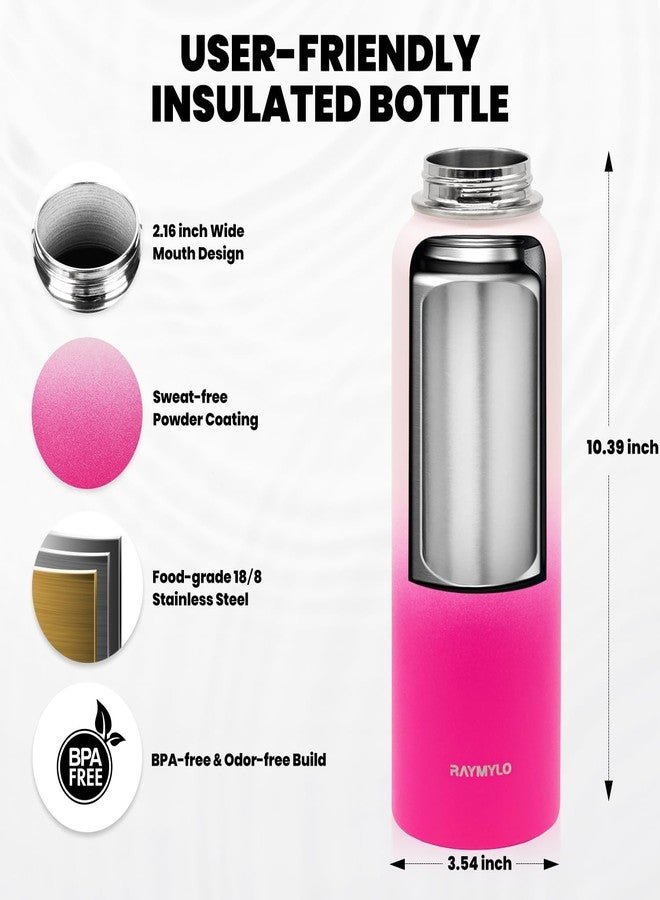 RAYMYLO Insulated Water Bottle 40 oz, Triple Wall Vacuum Stainless Steel (Cold for 48 Hrs), Leak Proof & Non-BPA, Modern Water Flask Jug with Paracord Handle & Straw Spout Lids, Ombre Pink - Image 5