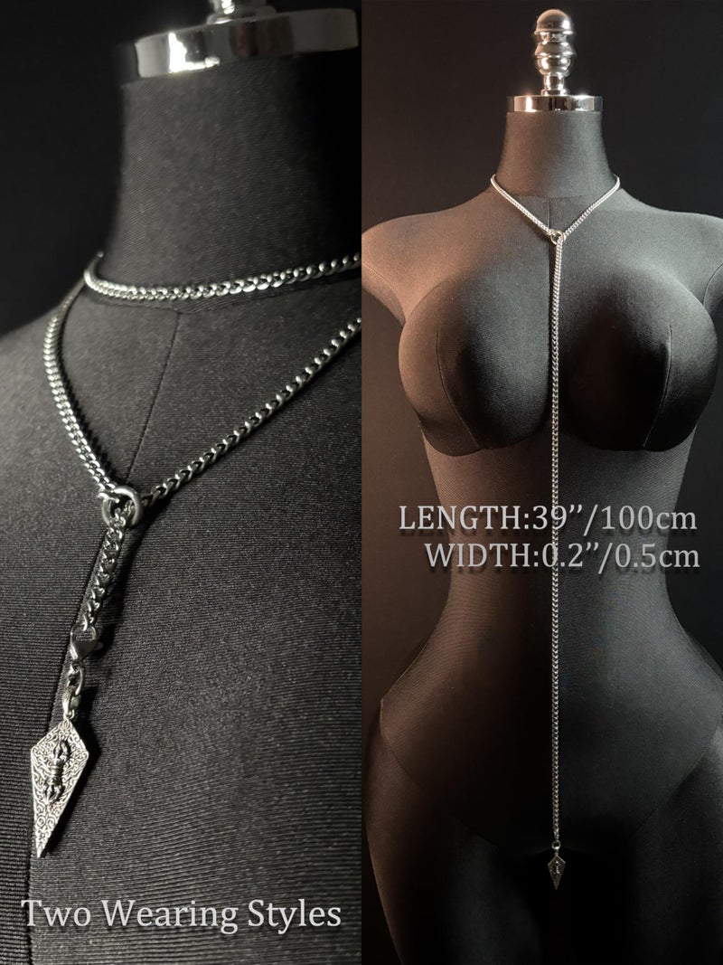 EverGlimp Knight's Shield Slip Chain Choker with Diamond Relief Pendant, Adjustable Long Y-Lariat Necklace for Women in 316 Stainless Steel, 39'' - Image 5