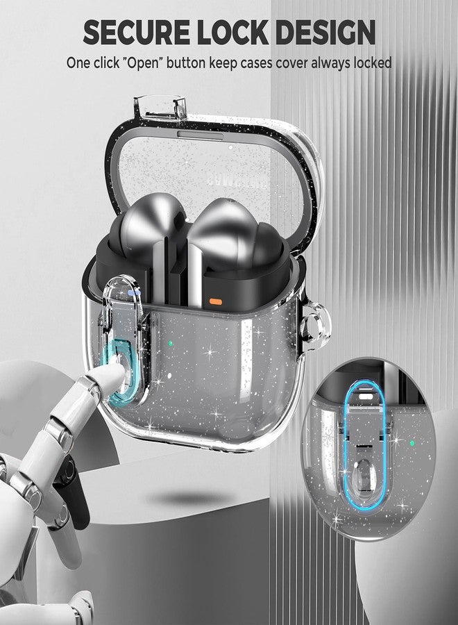 OTOPO Compatible with Samsung Galaxy Bud 3 Pro Case/Buds3/Buds 3 FE Case Clear Lock Clip with Cleaner Kit, Transparent TPU Galaxy Buds Pro 3 Protective Cover Men Women with Carabiner, Glitter Clear - Image 2