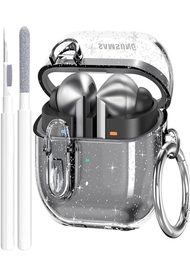 OTOPO Compatible with Samsung Galaxy Bud 3 Pro Case/Buds3/Buds 3 FE Case Clear Lock Clip with Cleaner Kit, Transparent TPU Galaxy Buds Pro 3 Protective Cover Men Women with Carabiner, Glitter Clear - Image 1