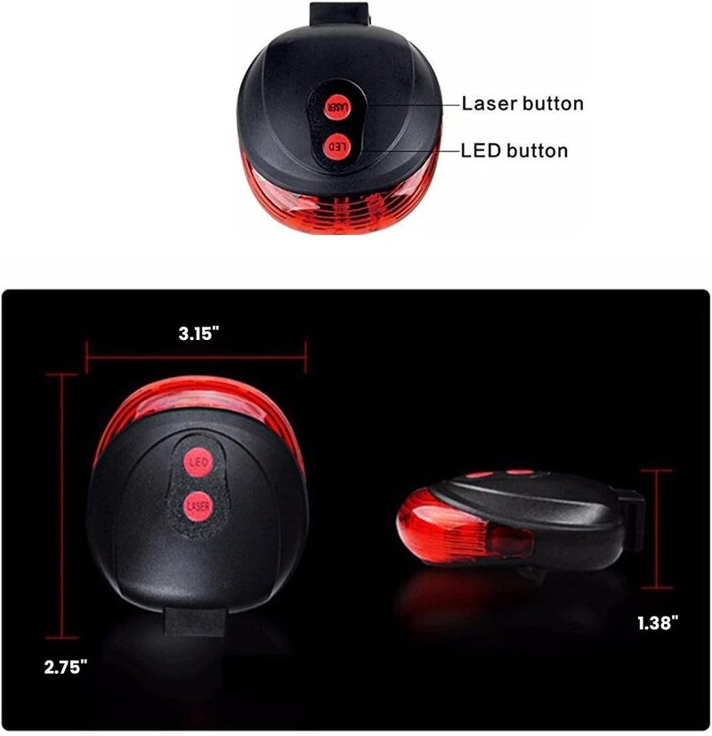 EWUHRY Bike Cycling 7 Flash Modes Red Lights Waterproof with 5 LED and 2 Laser Beams - Bike Taillight Safety Warning Light Bicycle Rear Bicycle Light Tail Lamp - Image 3