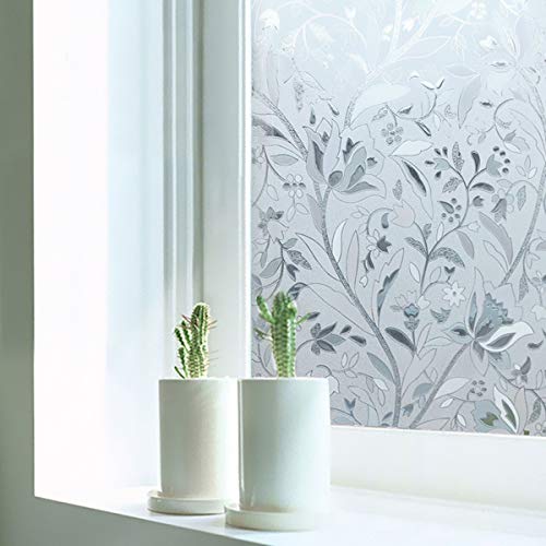 Elton 3D Window Films Privacy Film Self Adhesive Decorative Film for Bathroom Door Window Heat Control Anti UV (Lotus Flower) 16 x 144 inches - Image 3