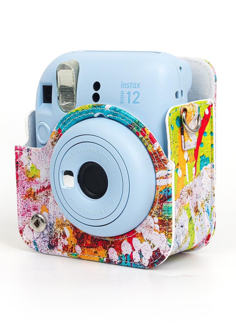 Y&D - Protective Camera Case Compatible with Fuji Mini 12 Instant Camera, Amazing Colorful Instax Case, Small PU Leather Carry Adjustable Shoulder Strap - Abstract Painting - Image 1
