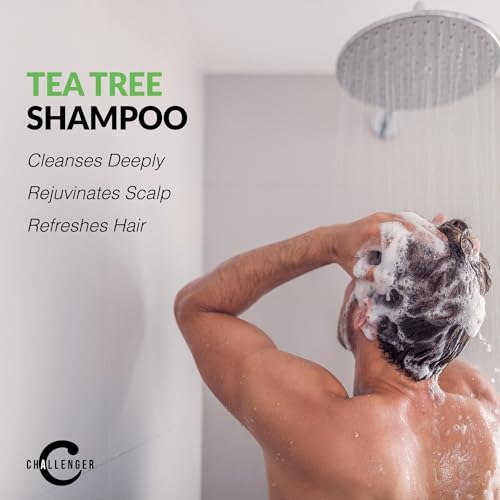 Challenger Tea Tree Shampoo & Peppermint Conditioner Combo | Men's Shower Product | For Itchy & Dry Scalp | Removes Dirt & Oils | Argan Oil, Biotin | Artificial Color Free | 2x 16oz - Image 2