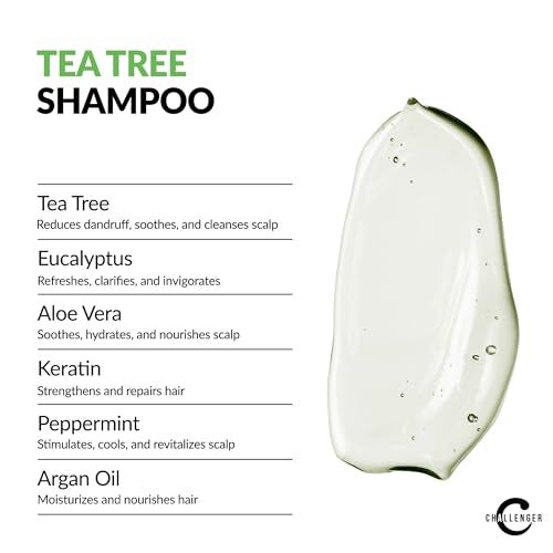 Challenger Tea Tree Shampoo & Peppermint Conditioner Combo | Men's Shower Product | For Itchy & Dry Scalp | Removes Dirt & Oils | Argan Oil, Biotin | Artificial Color Free | 2x 16oz - Image 4