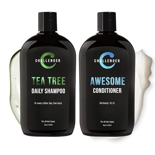 Challenger Tea Tree Shampoo & Peppermint Conditioner Combo | Men's Shower Product | For Itchy & Dry Scalp | Removes Dirt & Oils | Argan Oil, Biotin | Artificial Color Free | 2x 16oz - Image 1
