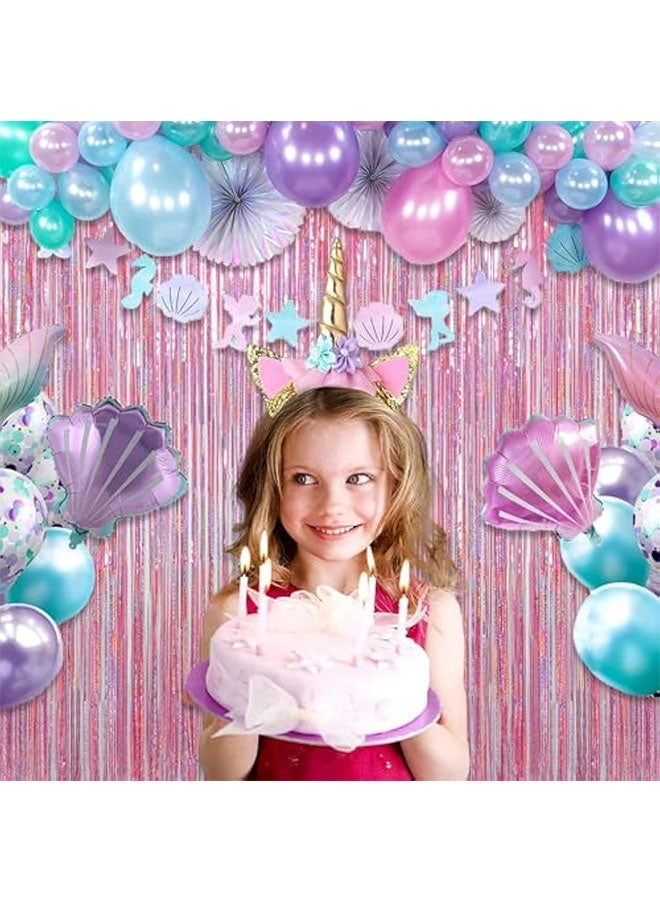 Pink Tinsel Foil Curtains Backdrop, 3.28 ft x 6.56 ft Sparkle Metallic Foil Curtains for Unicorn Mermaid Princess Party Photo Background Decoration, 2 Pack - Image 2