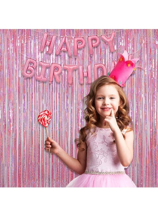 Pink Tinsel Foil Curtains Backdrop, 3.28 ft x 6.56 ft Sparkle Metallic Foil Curtains for Unicorn Mermaid Princess Party Photo Background Decoration, 2 Pack - Image 5