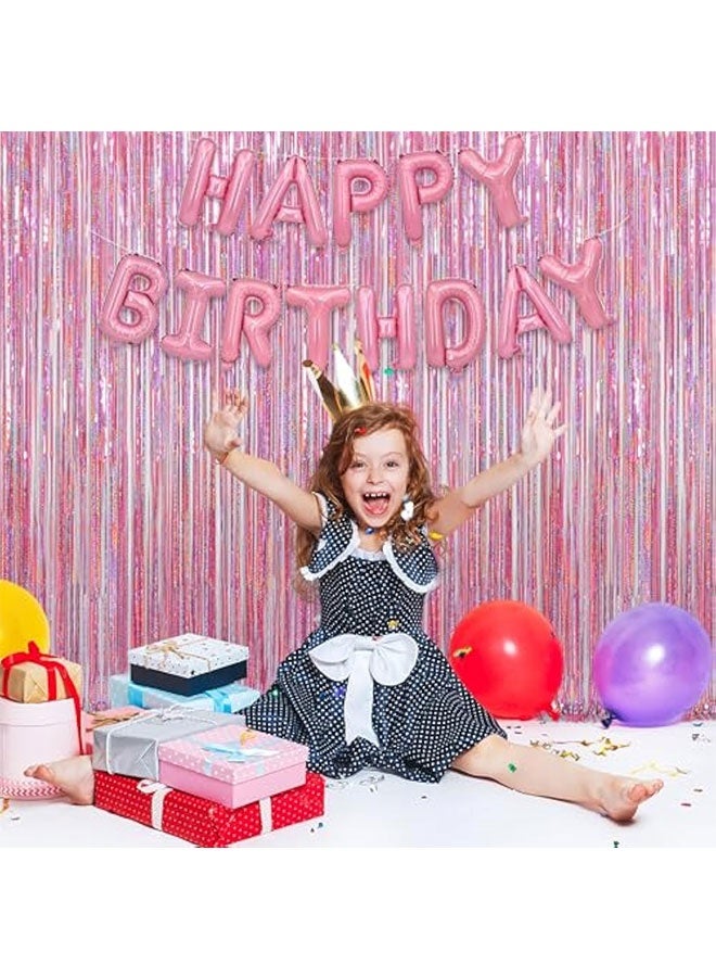 Pink Tinsel Foil Curtains Backdrop, 3.28 ft x 6.56 ft Sparkle Metallic Foil Curtains for Unicorn Mermaid Princess Party Photo Background Decoration, 2 Pack - Image 4