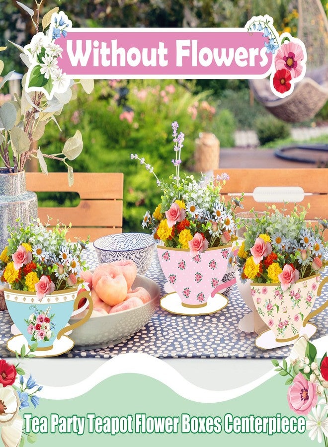 Yinder 6 Pcs Tea Party Decorations Princess Party Flower Boxes Centerpiece Floral Teapot Centerpiece for Floral Tea Themed Birthday Party Supplies Baby Shower Wedding (Fresh Tea Cup) - Image 3