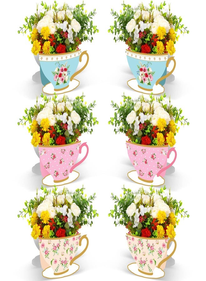 Yinder 6 Pcs Tea Party Decorations Princess Party Flower Boxes Centerpiece Floral Teapot Centerpiece for Floral Tea Themed Birthday Party Supplies Baby Shower Wedding (Fresh Tea Cup) - Image 1
