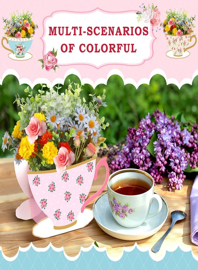 Yinder 6 Pcs Tea Party Decorations Princess Party Flower Boxes Centerpiece Floral Teapot Centerpiece for Floral Tea Themed Birthday Party Supplies Baby Shower Wedding (Fresh Tea Cup) - Image 5