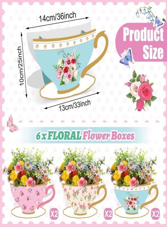 Yinder 6 Pcs Tea Party Decorations Princess Party Flower Boxes Centerpiece Floral Teapot Centerpiece for Floral Tea Themed Birthday Party Supplies Baby Shower Wedding (Fresh Tea Cup) - Image 2
