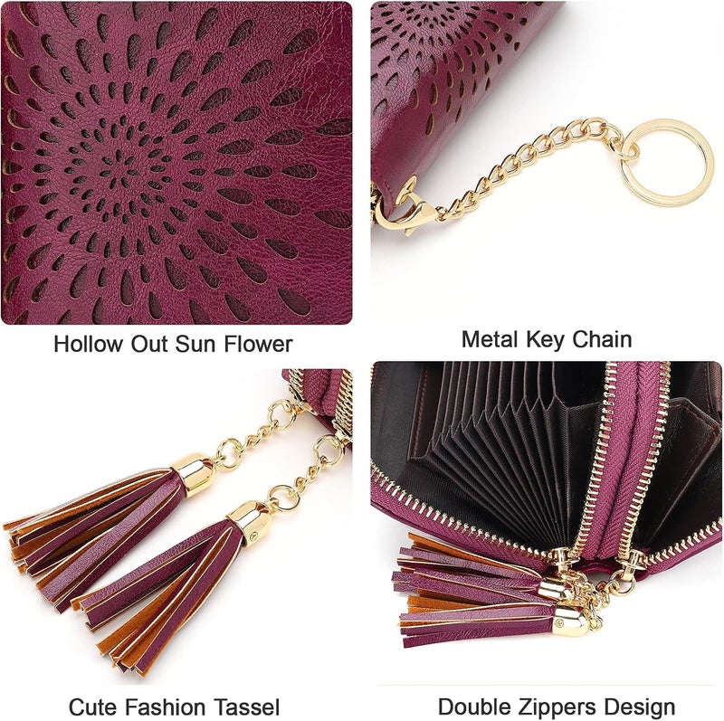 APHISON RFID Credit Card Holder Zipper Card Case Keychain Small Wallet for Women 1942-2 PURPLISH-RED - Image 4