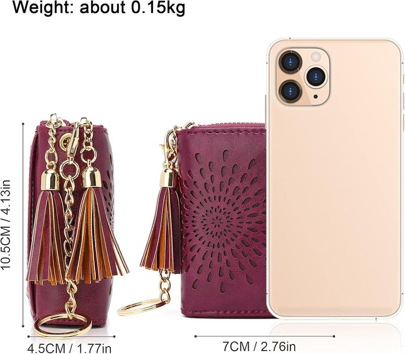 APHISON RFID Credit Card Holder Zipper Card Case Keychain Small Wallet for Women 1942-2 PURPLISH-RED - Image 5