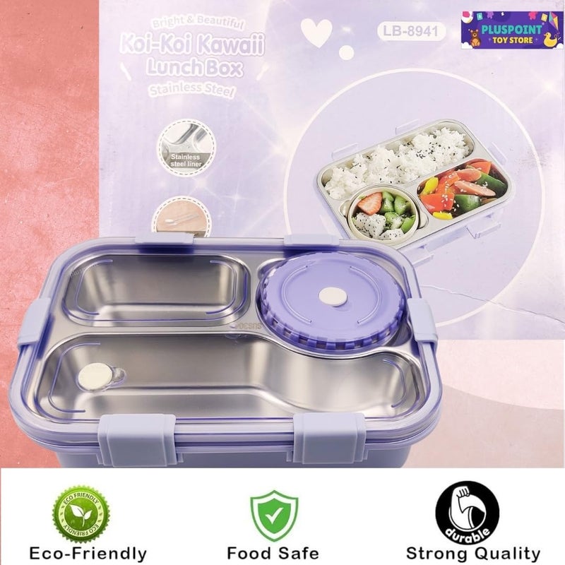 PLUSPOINT Bento Lunch box Insulated Air tight Portable Lunch Box with Utensils, Stainless Steel Lunch Box with Containers, Leak Proof Bento Box for kids, Adults, Men Women (Purple) - Image 2