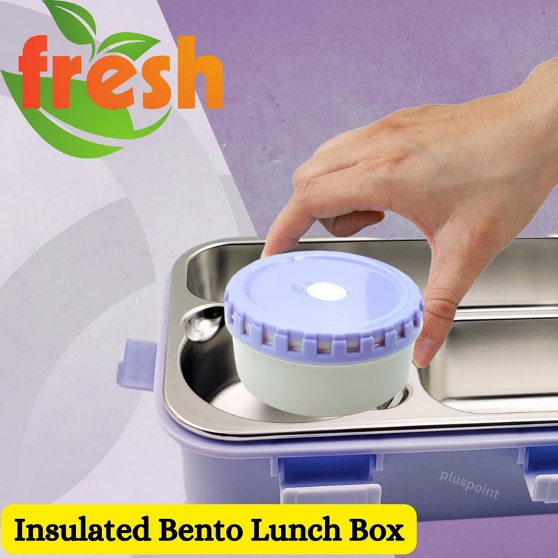 PLUSPOINT Bento Lunch box Insulated Air tight Portable Lunch Box with Utensils, Stainless Steel Lunch Box with Containers, Leak Proof Bento Box for kids, Adults, Men Women (Purple) - Image 4