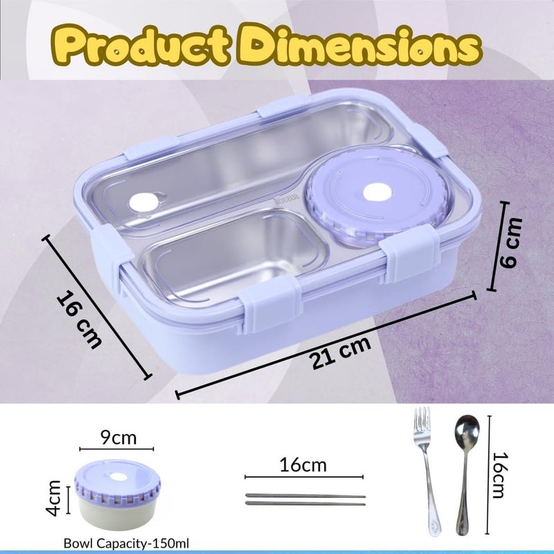 PLUSPOINT Bento Lunch box Insulated Air tight Portable Lunch Box with Utensils, Stainless Steel Lunch Box with Containers, Leak Proof Bento Box for kids, Adults, Men Women (Purple) - Image 5