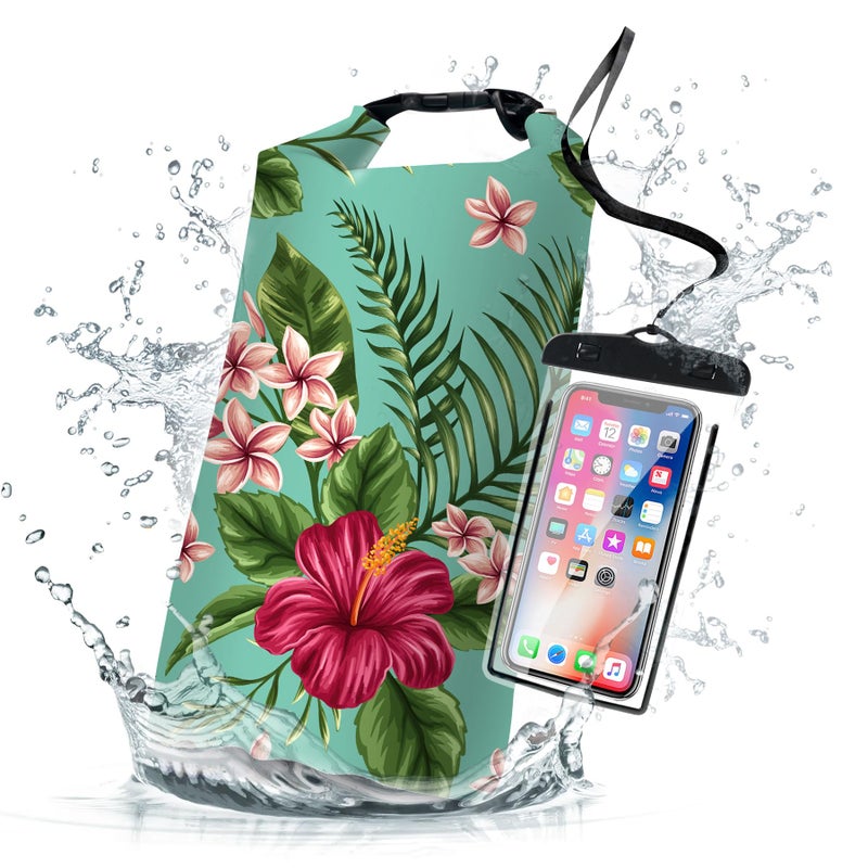 Cliduli Waterproof Dry BagRoll Top Tropical Summer Watercolor Hibiscus Waterproof Backpack 5L10L20L Floating and Lightweight Bags for Kayaking Boating Swimming and Camping with Waterproof Phone Case - Image 2