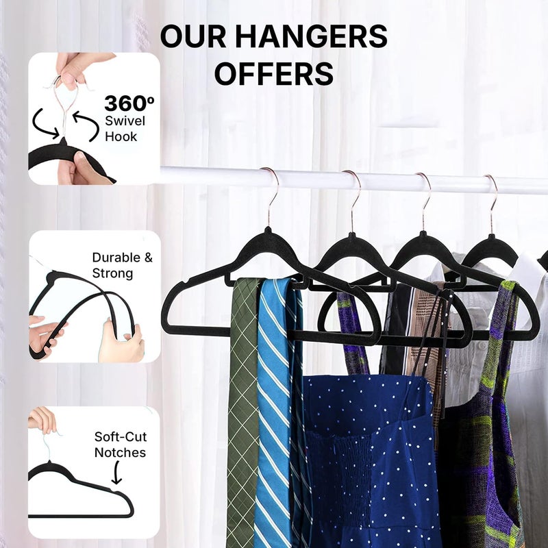 MOONCEE 50 PCs Premium Velvet Hangers - Non-Slip & Durable Clothes Hangers - 360° Swivel Hook Heavy Duty Coat Hangers, Space Saving Suits, Pants Hangers for Closet, Garment Shops, Hotels - Image 2
