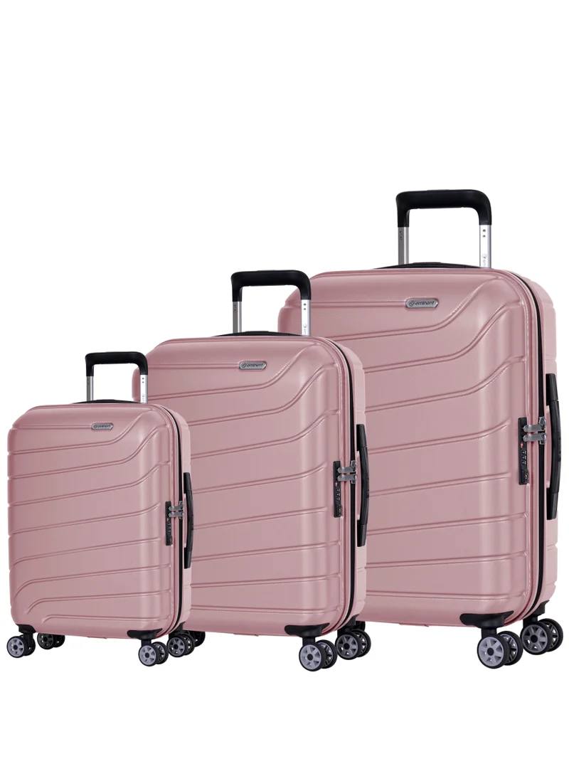 eminent Voyager Hard Side Travel Bags Trolley Luggage Set of 3 Makrolon Lightweight with 4 Quiet Double Spinner Wheels Suitcase with TSA Lock KH91 Pink