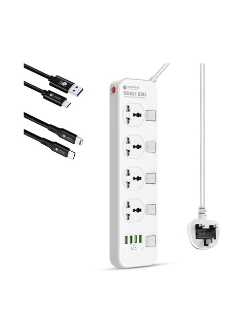 Power Extension Cord 17W with 4 AC Outlets and 4USB Outlets with 2M Extension cable and Surge Protection Power Strip