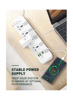 CAROSKI Power Extension Cord 17W with 4 AC Outlets and 4USB Outlets with 2M Extension cable and Surge Protection Power Strip  - Image 4