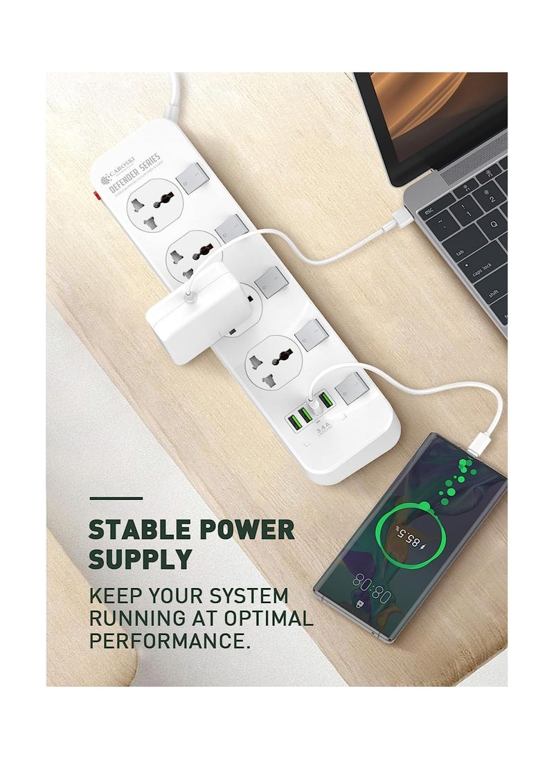 CAROSKI Power Extension Cord 17W with 4 AC Outlets and 4USB Outlets with 2M Extension cable and Surge Protection Power Strip  - Image 4