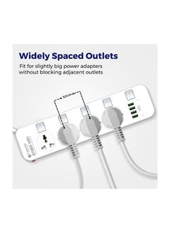 CAROSKI Power Extension Cord 17W with 4 AC Outlets and 4USB Outlets with 2M Extension cable and Surge Protection Power Strip  - Image 5