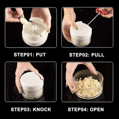 Mockery Mini Chopper Compact Manual Food Chopper - Hand Pull String Mincer and Slicer for Garlic, Onions, Veggies, Fruits, and Nuts (1Piece,White) - Image 3