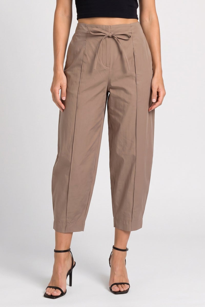 Threadbare Women Regular Fit Plain Straight Leg Pants, Dark Beige - Image 1