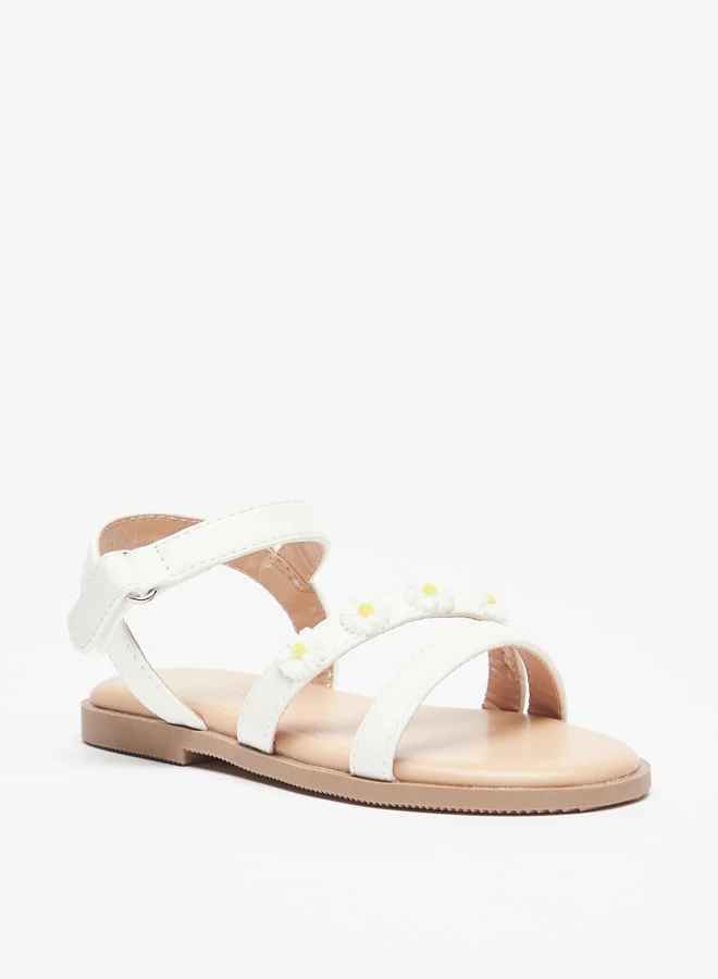 Flora Bella By Shoexpress Girl's Floral Applique Sandals with Hook and Loop Closure