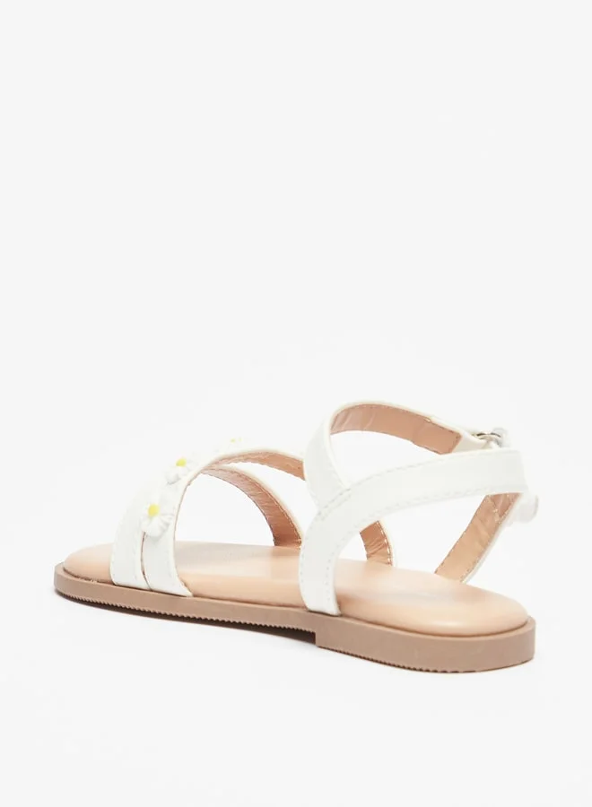 Flora Bella By Shoexpress Girl's Floral Applique Sandals with Hook and Loop Closure