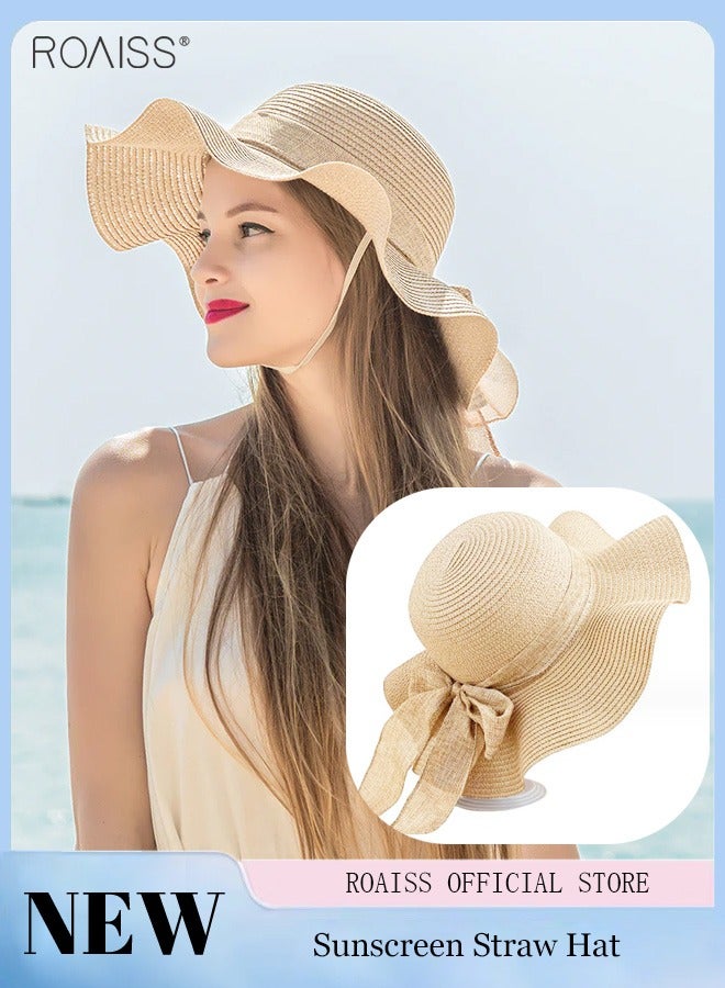 roaiss Women's Fashion Sunshade Hat Lace Hollow Woven Big Brim Beach Hat Ruffle Design Foldable Flower Woven Fisherman Hat  - Image 1