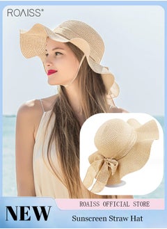 roaiss Women's Fashion Sunshade Hat Lace Hollow Woven Big Brim Beach Hat Ruffle Design Foldable Flower Woven Fisherman Hat  - Image 1