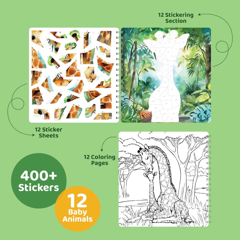 jackinthebox Sticker By Number - Baby Animals: Side-By-Side Sticker Pages & 12 Scenes  400+ Stickers For Kids + Bonus Coloring Pages  Crafts For Kids Age 7 8 9 10 - Image 2