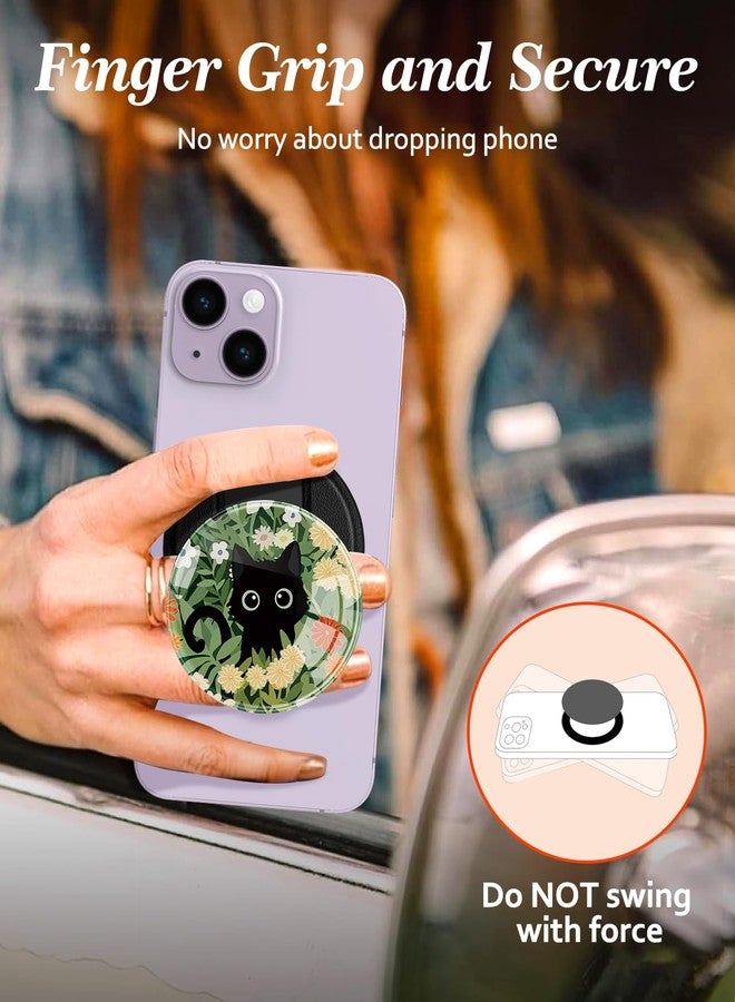 Kidcube Magnetic Phone Grip Compatible with Magsafe - Cell Phone Grip Stand Finger Ring Holder Magnet Kickstand Removable Accessories for iPhone 16 Pro Max/16/15/14/13/12 Series Cute Flowers Cat - Image 4