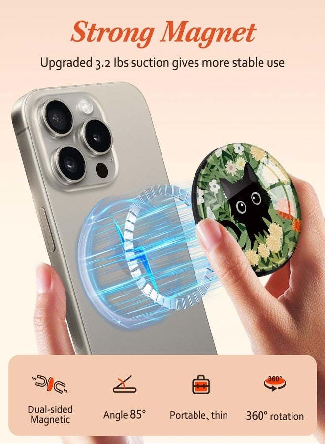 Kidcube Magnetic Phone Grip Compatible with Magsafe - Cell Phone Grip Stand Finger Ring Holder Magnet Kickstand Removable Accessories for iPhone 16 Pro Max/16/15/14/13/12 Series Cute Flowers Cat - Image 2