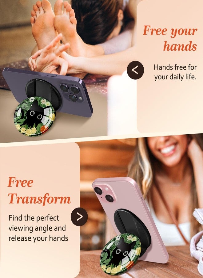 Kidcube Magnetic Phone Grip Compatible with Magsafe - Cell Phone Grip Stand Finger Ring Holder Magnet Kickstand Removable Accessories for iPhone 16 Pro Max/16/15/14/13/12 Series Cute Flowers Cat - Image 3
