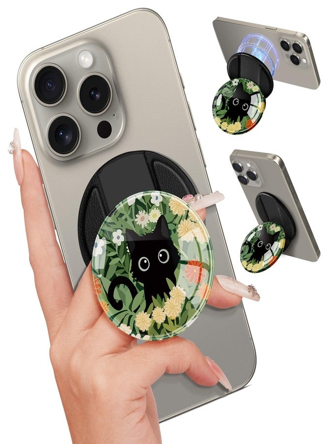 Kidcube Magnetic Phone Grip Compatible with Magsafe - Cell Phone Grip Stand Finger Ring Holder Magnet Kickstand Removable Accessories for iPhone 16 Pro Max/16/15/14/13/12 Series Cute Flowers Cat - Image 1